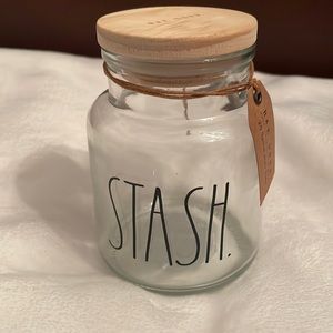 Small Used glass Rae Dunn hair tie jar